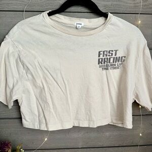 Beige Graphic Crop Top